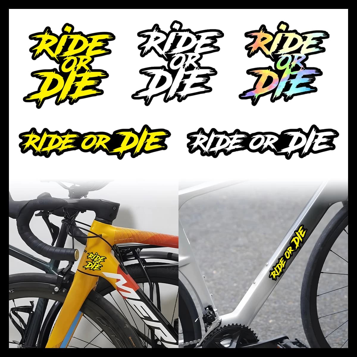 Set of 3 Reflective Wall decals 'Ride or Die' for Bicycle Frame, E-Bike, MTB, Helmet and Decorative Accessories