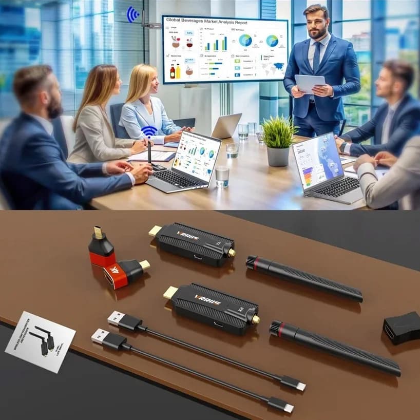 Trasmettitore e Ricevitore Video Wireless 200M, Adattatore Extender HDMI 1TX-4RX, Mirroring Schermo per Fotocamera, Laptop, PC a TV