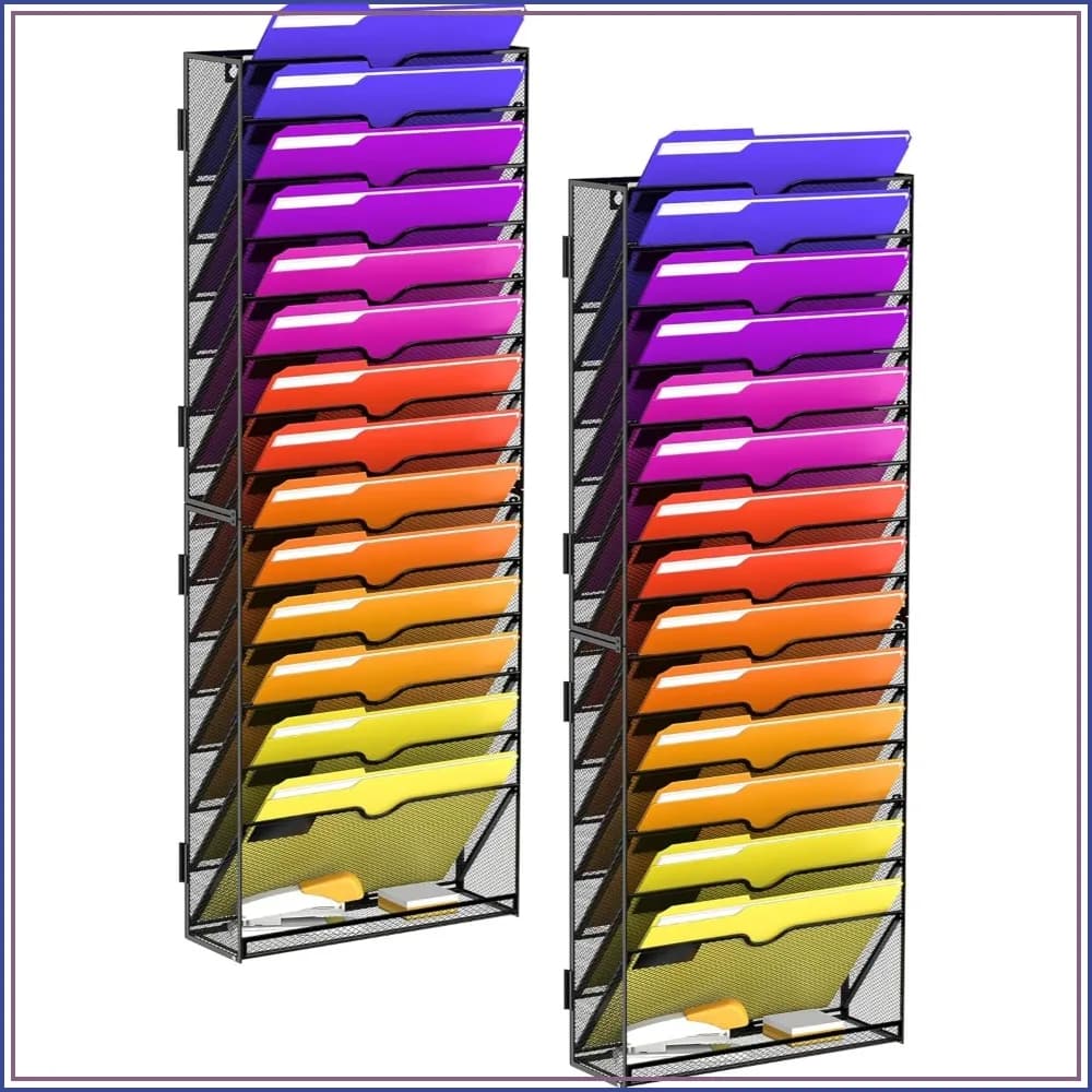 15-Tier Wall File Organizer, Mesh Mail Organizer for Papers Folders Letters, Magazine Rack for Office Home Classroom, 2 Pack
