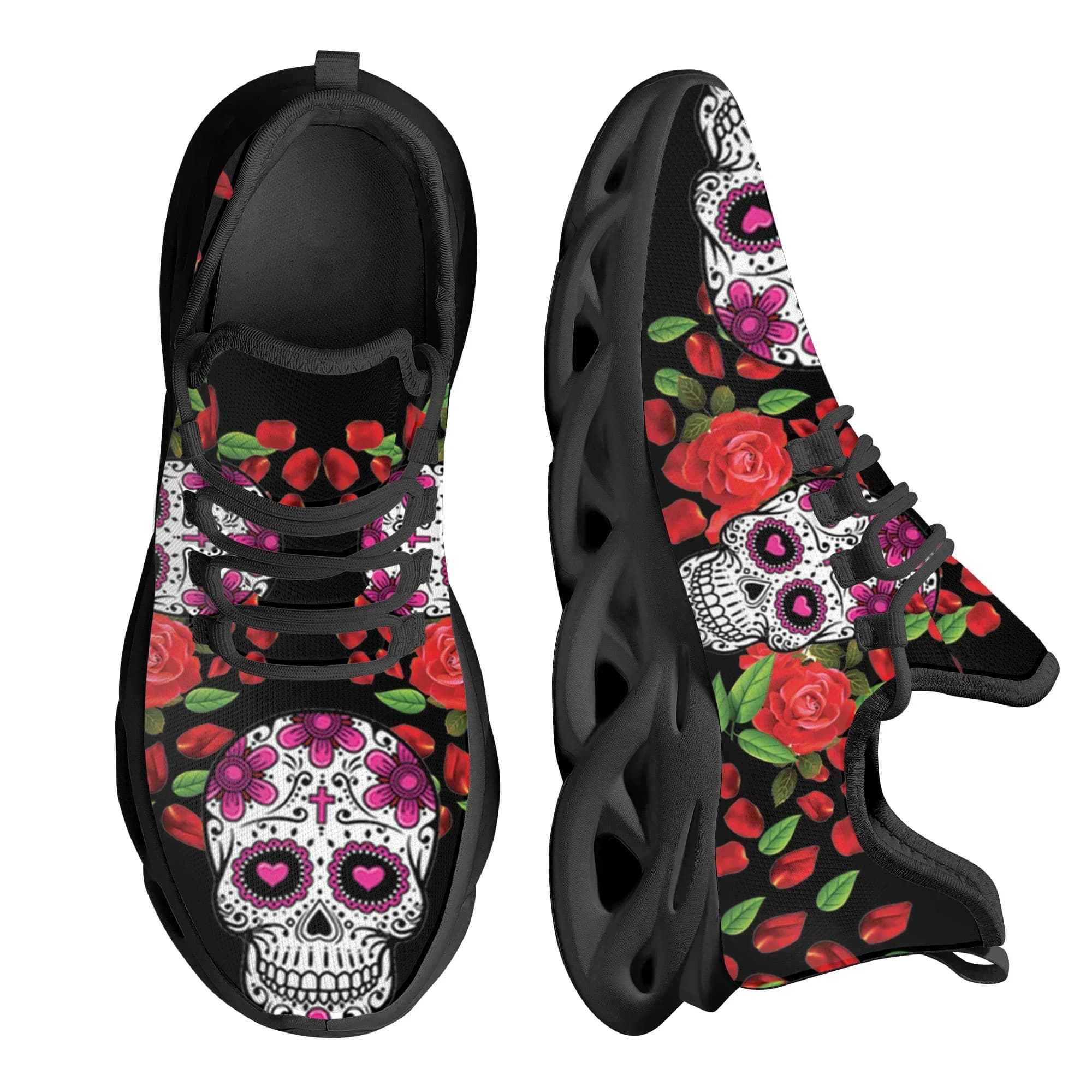 Nuove Scarpe da Corsa Comode con Design Teschio e Rosa Horror, Tendenza Gotica, Antiscivolo, Casual, con Lacci, Scarpe da Passeggio, Chaussure Femme