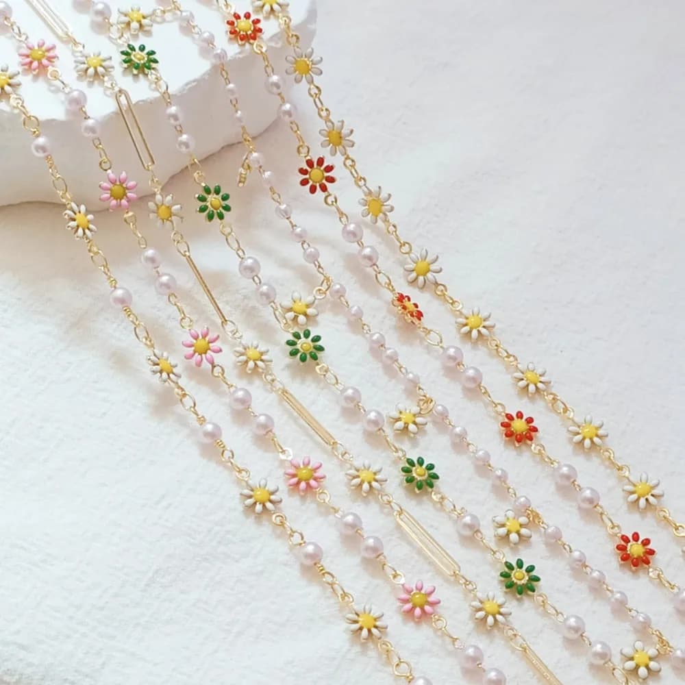 Catena con fiori di perle piccole margherite placcate in oro 14 carati, collana con bracciale fai da te fatta a mano, gioielli, catena sciolta artigianale