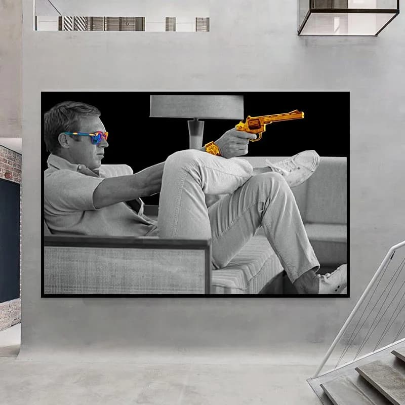 McQueen Gun Canvas Painting Famous Movie Star Posters and Prints Golden Gun Pictures Home Decor Murals For Living Room Frameless