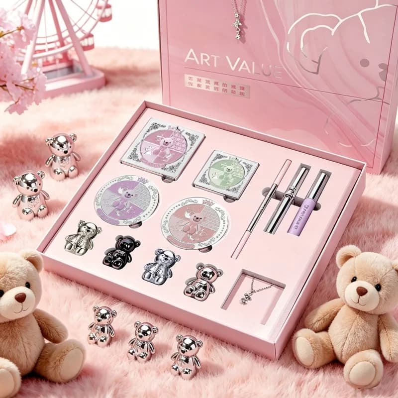 Set trucco per principianti: lucidalabbra, matita per sopracciglia, eyeliner, polvere colorante per sopracciglia, fard in polvere, ombretto per il viso