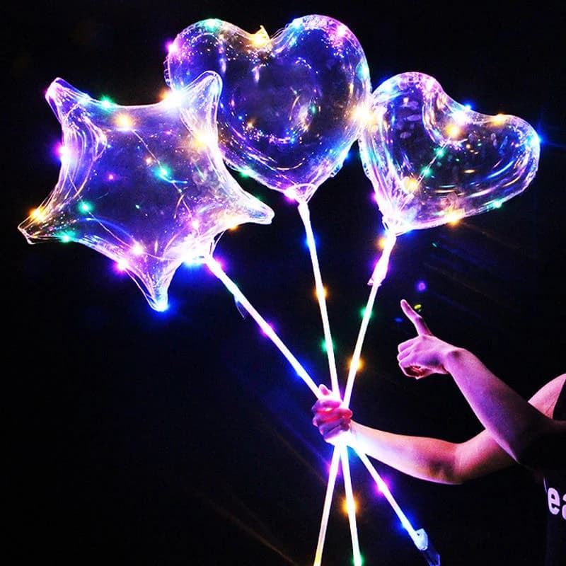 1 set di palloncini Bobo trasparenti a LED trasparenti con palloncini a forma di stella a forma di cuore rotondo a luce LED Globos per decorazioni per feste di compleanno