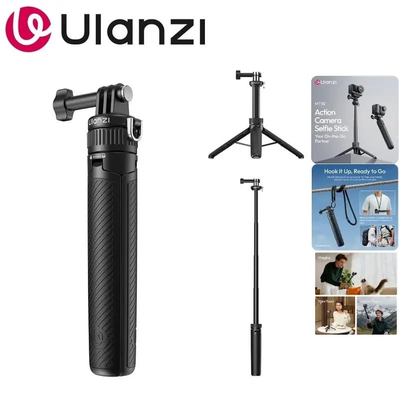 Ulanzi MT92 Asta Selfie 2-in-1 con Treppiede per Action Camera GoPro Insta360 DJI, Ideale per Tour, Viaggi all'Aperto e Riprese Vlog