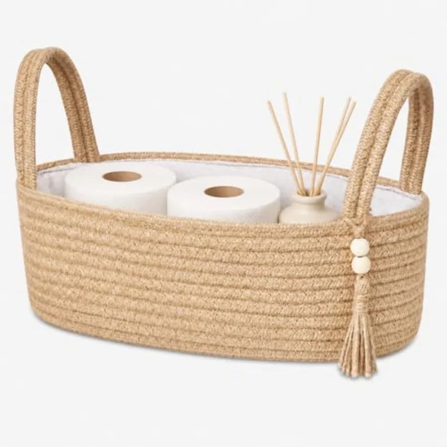 Cestino portaoggetti piccolo, organizer in corda intrecciata per carta igienica da posizionare sul cassetto del WC, portaoggetti decorativo boho per bagno e camera da letto