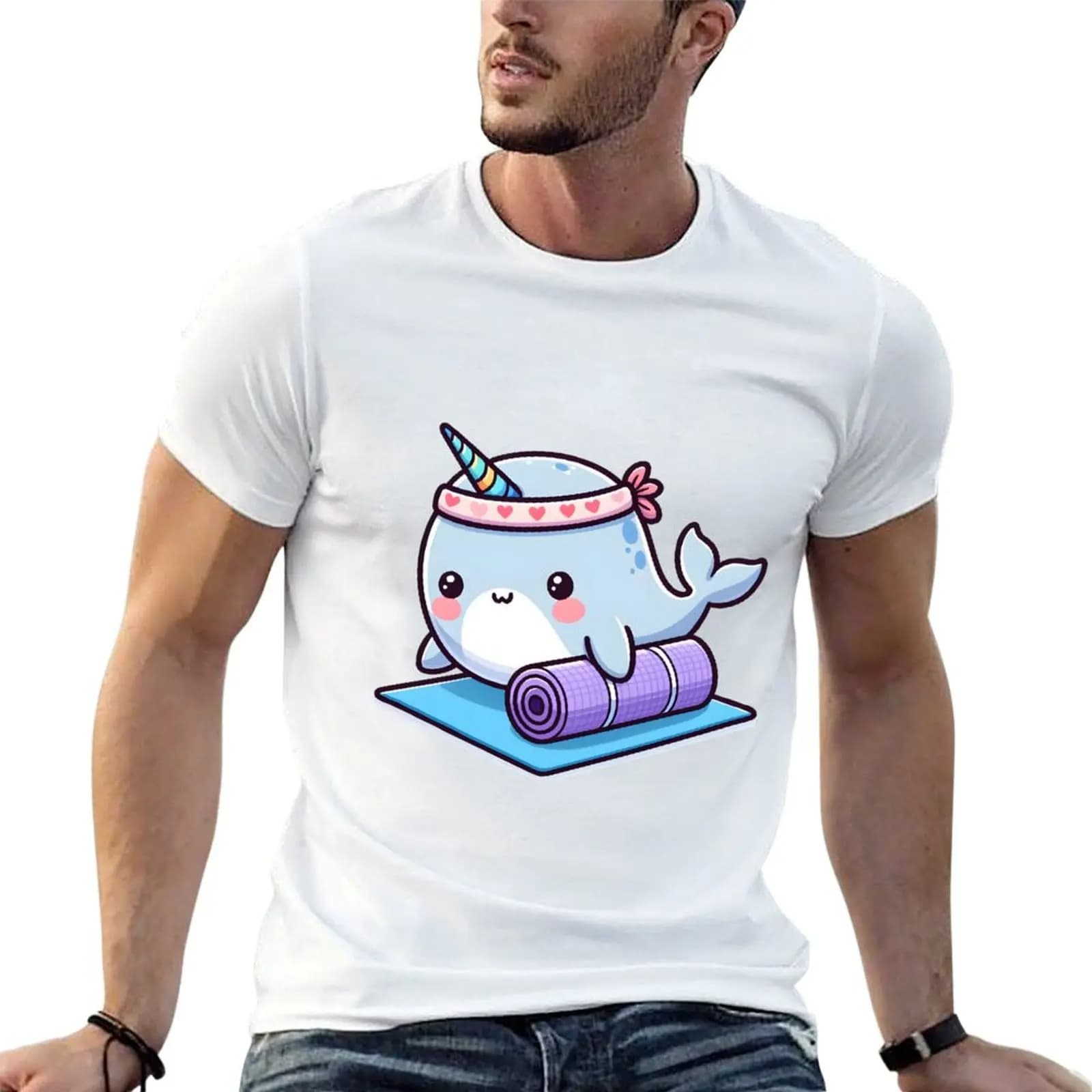 Kawaii Narwhal: A Yoga Mat And Headband T-Shirt cotton tshirt 100% man t shirt cotton high quality t shirt for man T-shirt