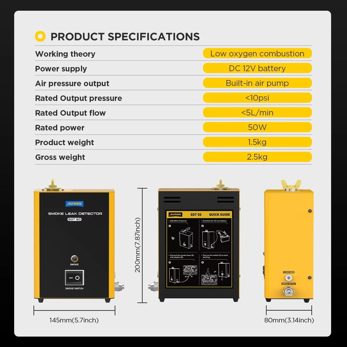 Strumento diagnostico per auto AUTOOL SDT50, tester per rilevamento perdite, localizzatore di veicoli, macchina per fumo automobilistica.