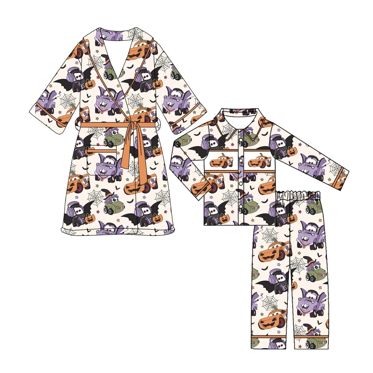 Kids Halloween Cute Fantasma Cartoon Car Dresses Children Night Watch Lightweight and Soft Bathrobe Nightwear with Pockets Pijama for Kids