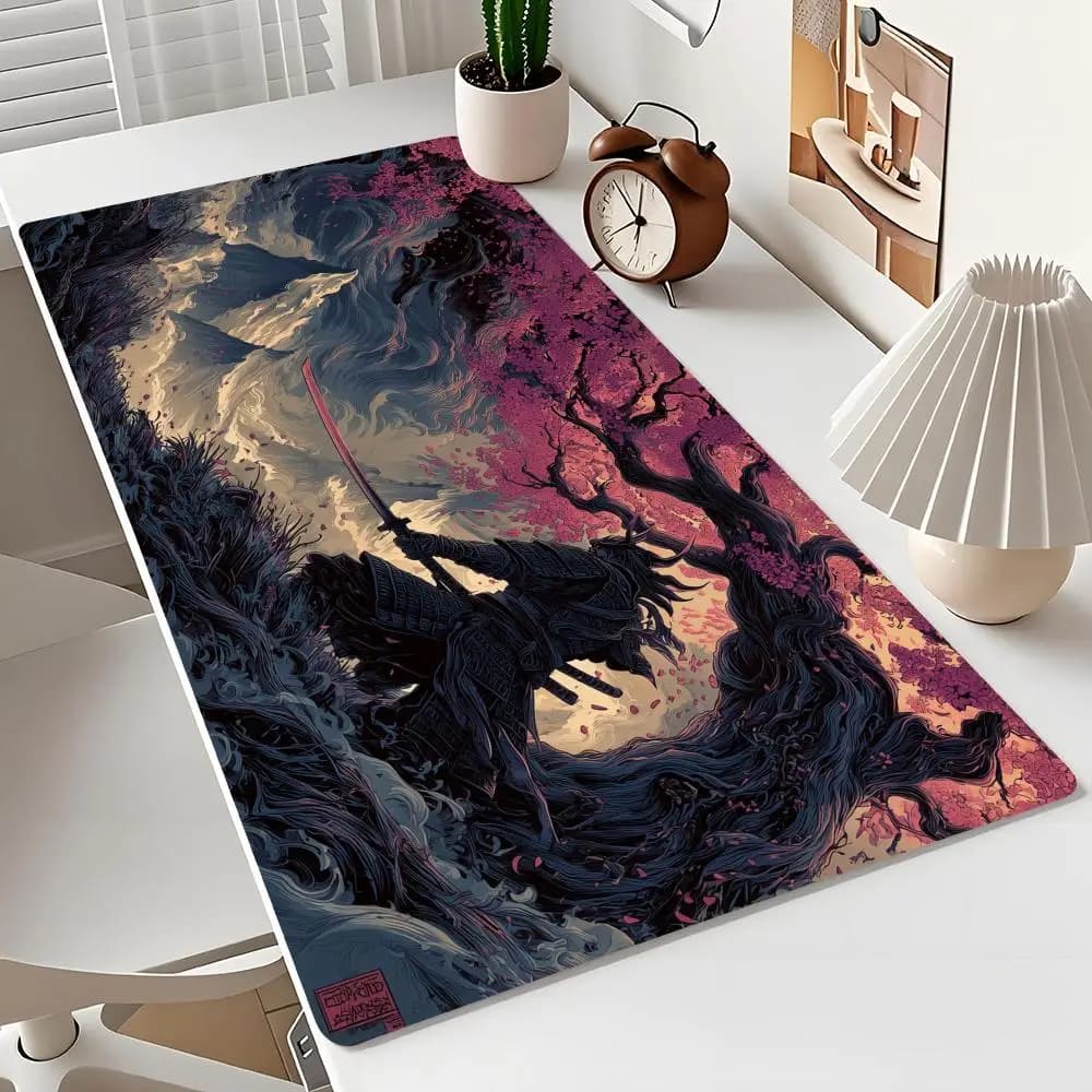 Samurai giapponese e fiore di ciliegio design grande tappetino per mouse da gioco tappetino da scrivania accessori per PC tappetino da gioco tappeto da ufficio tappeto per mouse