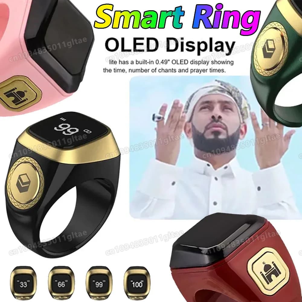 Smart Ring Tasbih Tally Digital Counter for Muslims Zikr Ring Digital Tasbeeh 5 Prayer Time Vibration Reminder Waterproof HT30