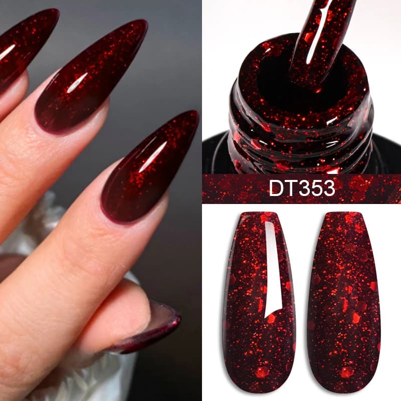 7 ml burgundy Crimson Nail Gel Nail Polish, High Pigment, Non Striping, Long Life, LED UV Soak Off Gel for Nail Art for DIY Home Salon