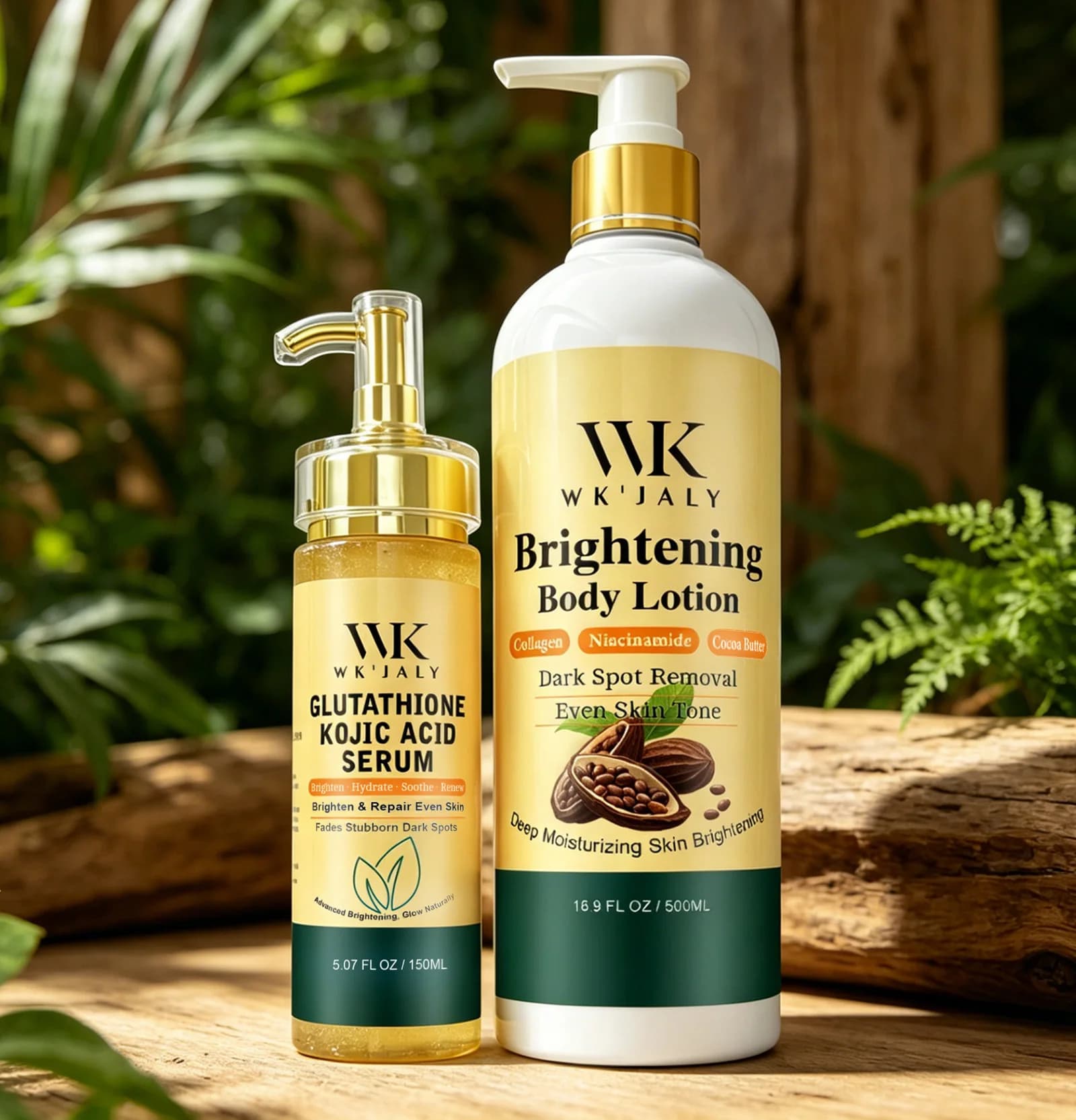 Kit WK JALY for skin care brightening, with moisturizing lotion, whitening serum, formula with collagen, glutathione, kojico acid