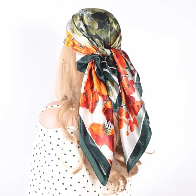 Luxury Floral Square Scarf Soft Satin Imitation Silk Scarves For Women Bandanas Elegant Hijab Neckerchief Beach Shawl Wraps