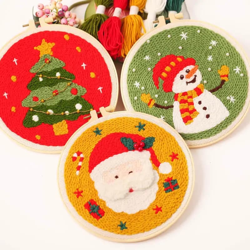 Christmas Punch Needle DIY Needlework Kit Santa Needle Felting Kit Beginner Yarn Punch Art Set Home Handmade Decor Craft Gift