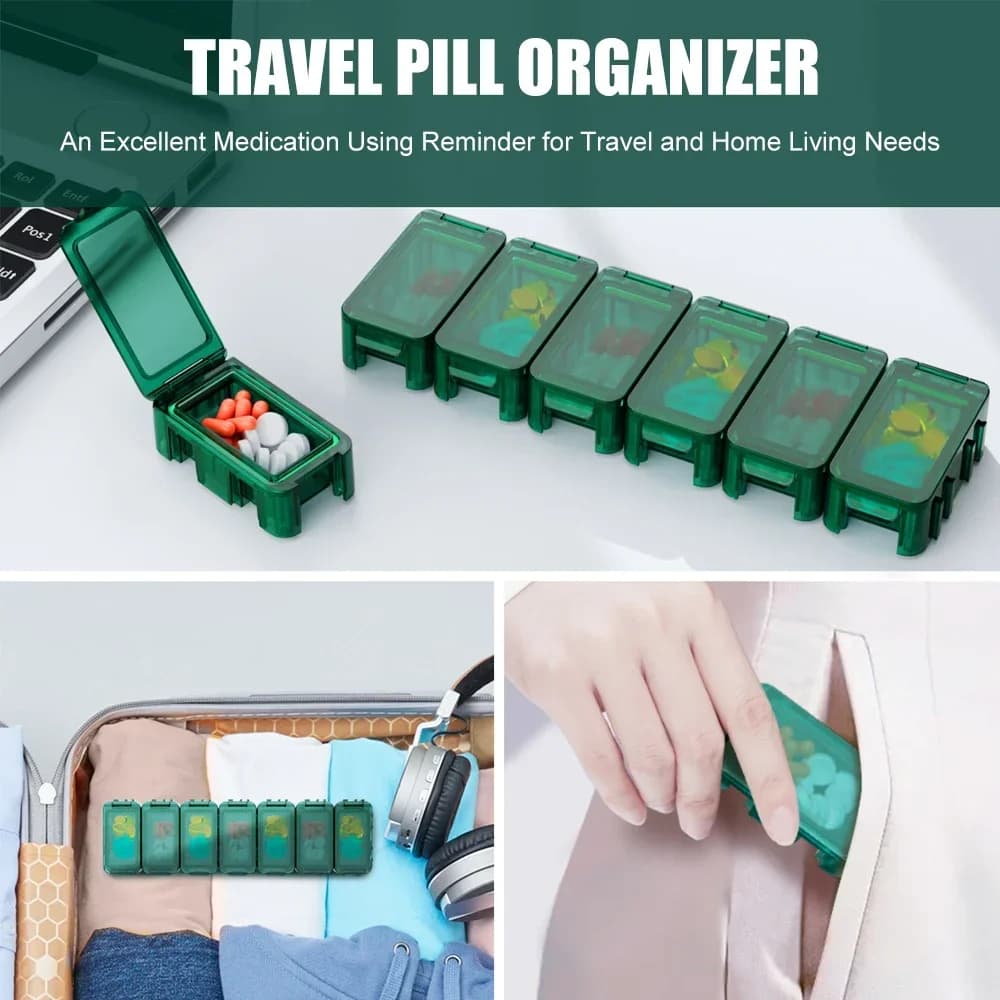 Portapillole settimanale extra large, portapillole impermeabile da 7 giorni, custodia per vitamine e integratori per viaggi, gestione quotidiana delle farmaci