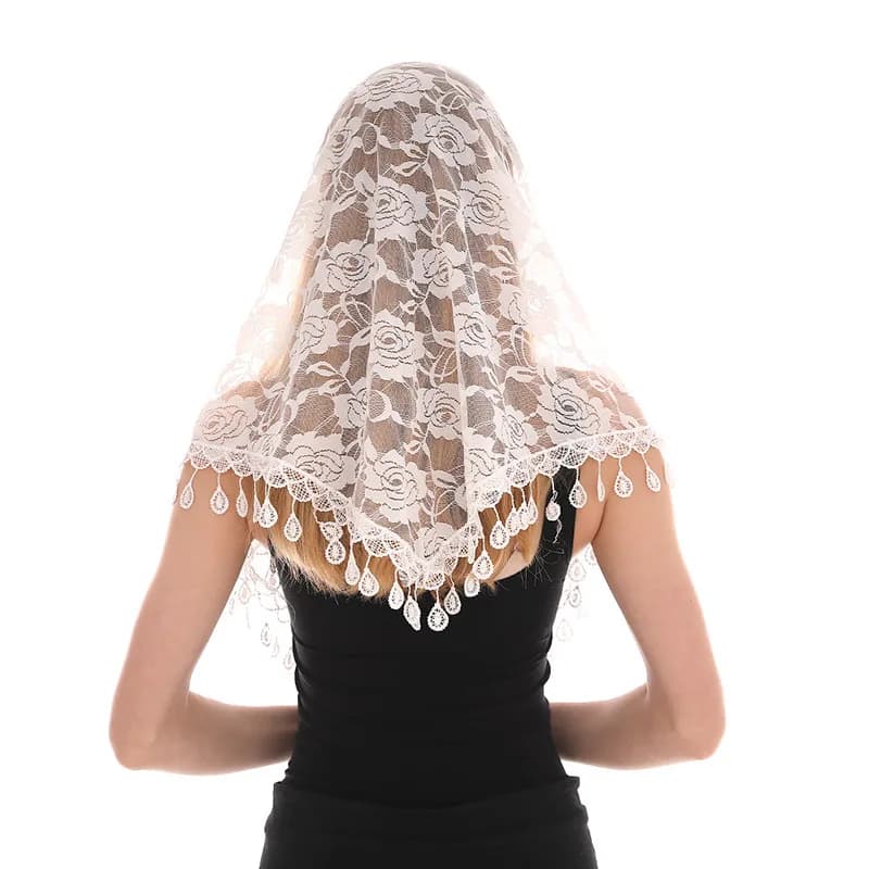Sciarpa Triangolare Coreana in Pizzo Tinta Unita, Elegante con Decorazioni Floreali a Rosa, Foulard alla Moda per Uso Quotidiano da Donna