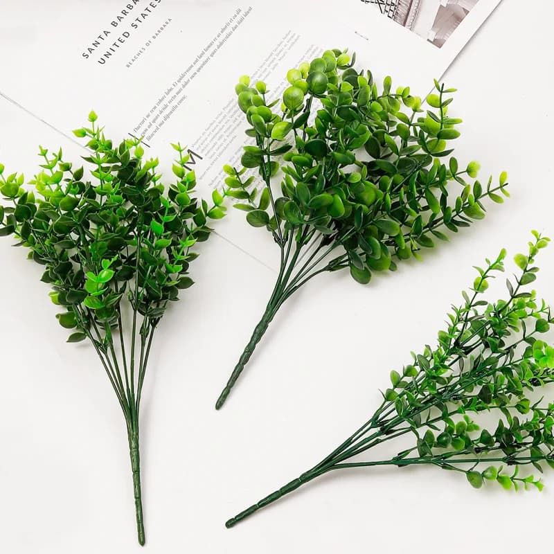 Artificial Plants Eucalyptus Grass Plastic Ferns Green Leaves Fake Flower Plant Wedding Home Decoration Table Decors