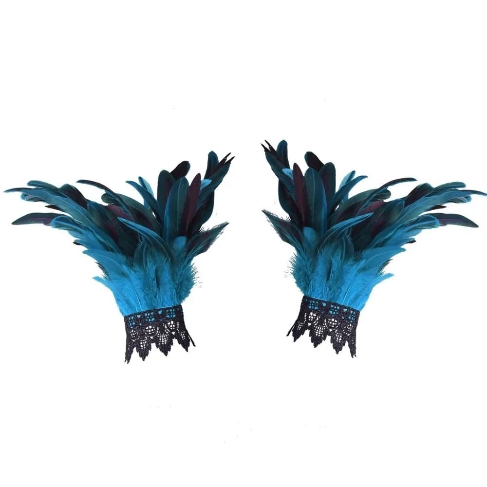 Black Fluffy Feather Wrist Cuffs Lace Adjustable Plume Bracelet Lightweight Gothic Halloween Arm Cuff Gloves Themed Party