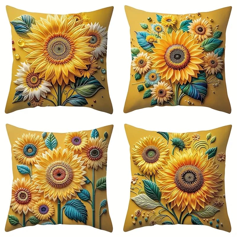 1/4 pezzi federe con motivo girasole per la elegante fodera per cuscino del divano per il sonno, decorazione della camera da letto di casa