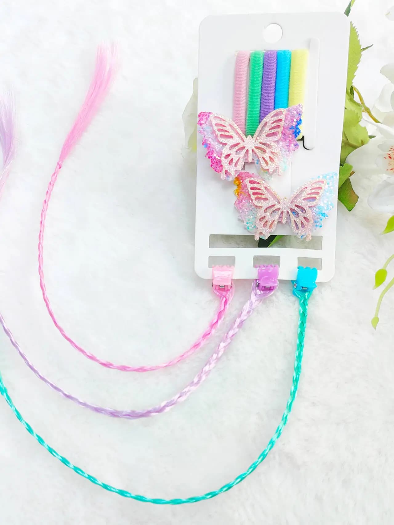 Elegante set di accessori per capelli con clip in elastico multicolore e impugnature a treccia sintetica per ragazze e donne, regalo quotidiano per feste
