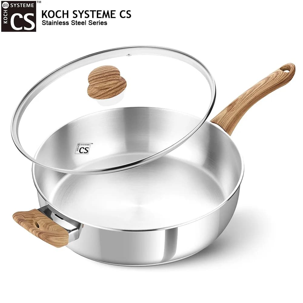 KOCH SYSTEME CS Profound 12-inch bowl with lid, Stainless Steel Pot with Stylish Anti-Fabric Bachelite Handle, Steak Paddle