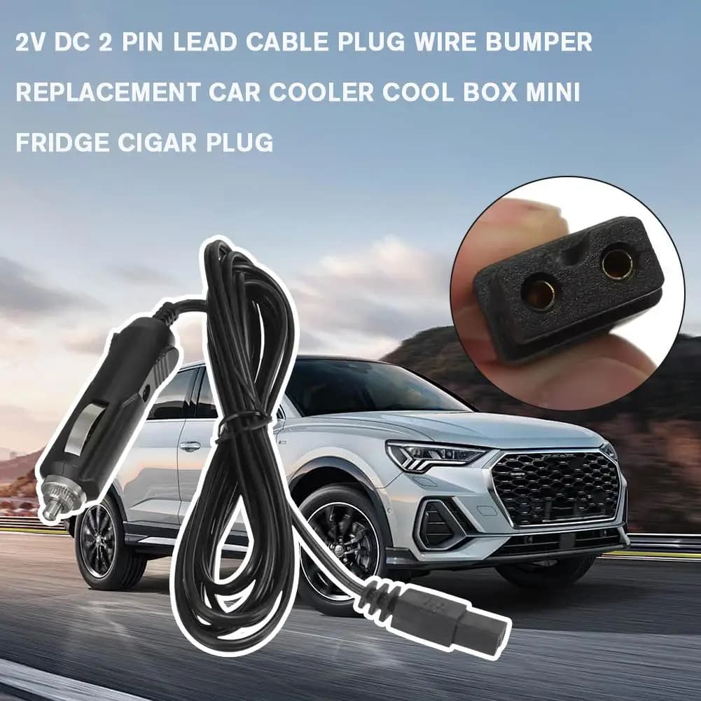 2m DC 12V Power Supply Cable with 2 Pin Plug for Auto Fridge, Accessories for Eco-friendly Fridge Box, User Resistant Auto Cable