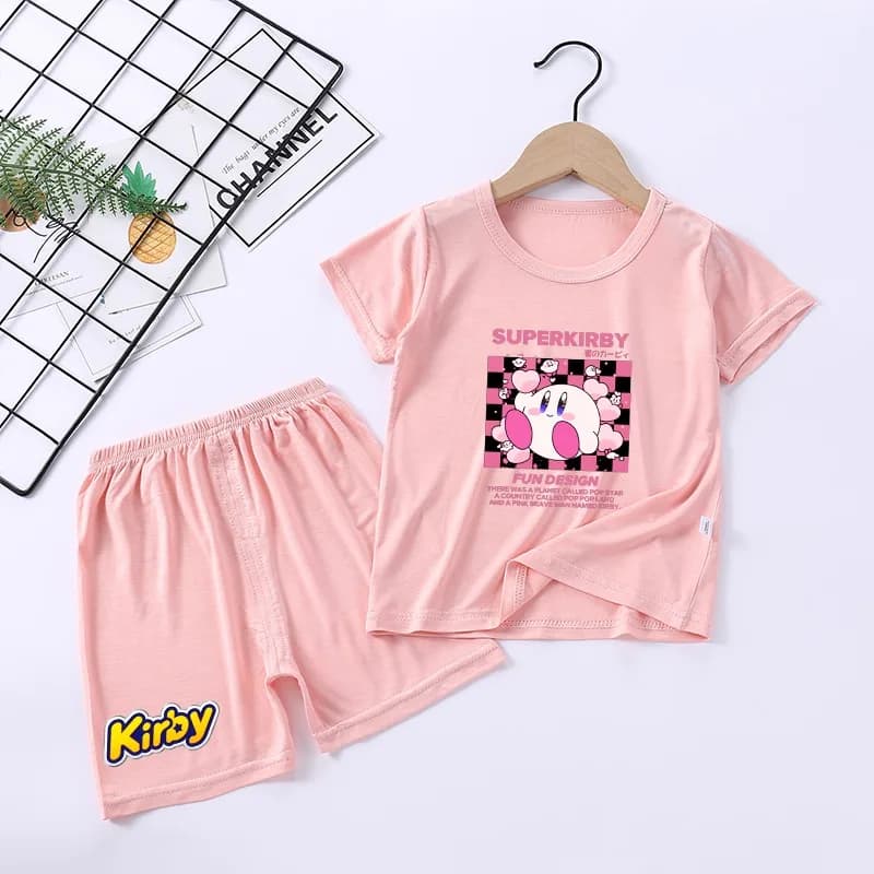 Pigiama estivo Kirby, fresco e confortevole, unisex, maniche corte e pantaloncini, set con stampa grafica di cartoni animati, maglietta per la casa, regalo per feste