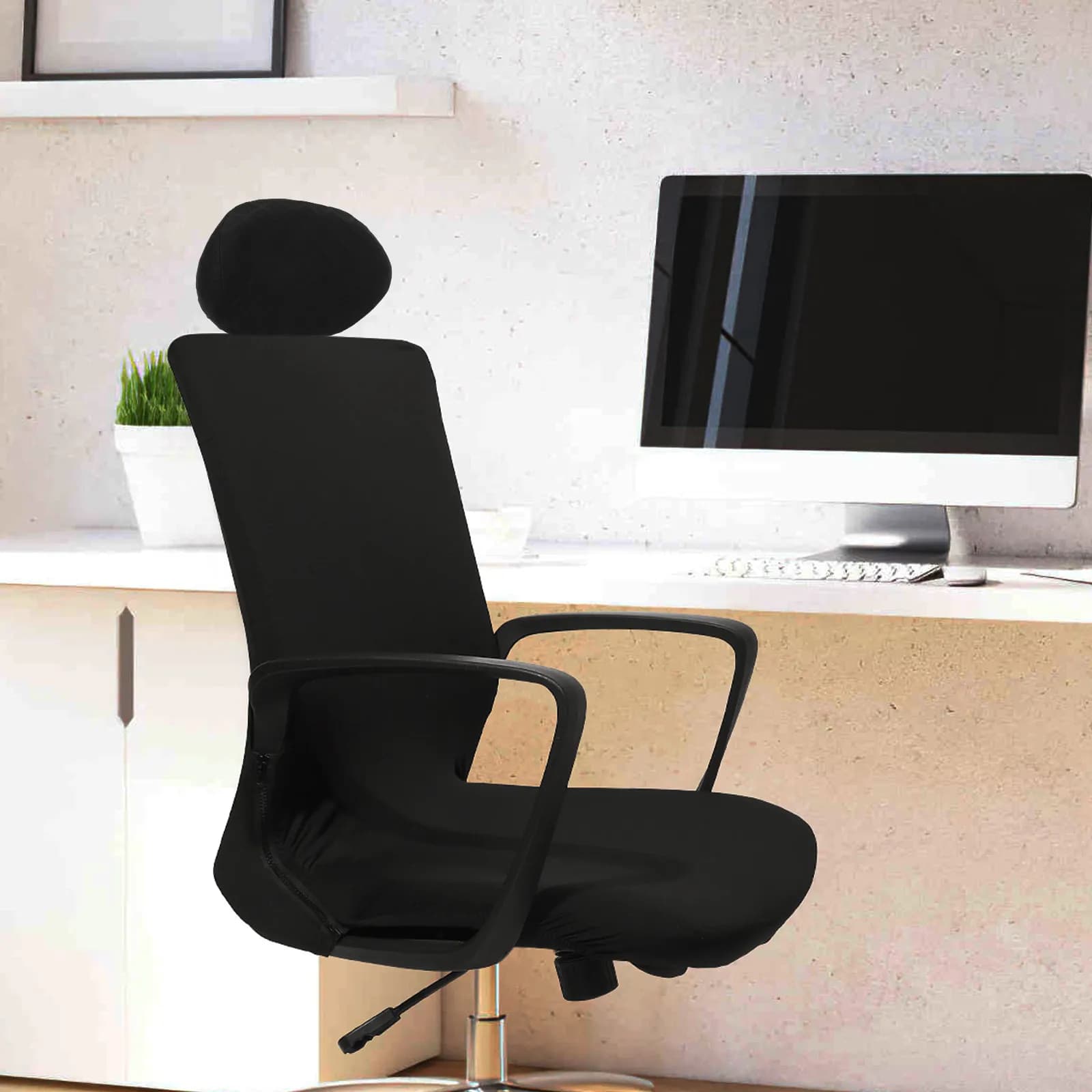 Copricuscino per poggiatesta sedia da ufficio, copertura di ricambio per cuscino testa sedia computer, design con fascia elastica in poliestere, confortevole e liscio