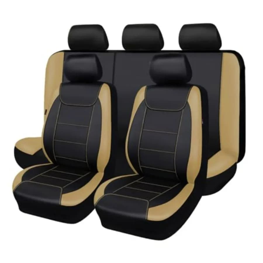 Coprisedili Auto Impermeabili in Ecopelle Fibra di Carbonio per Sedili Anteriori e Posteriori Neri Beige Set Completo 8 Pezzi