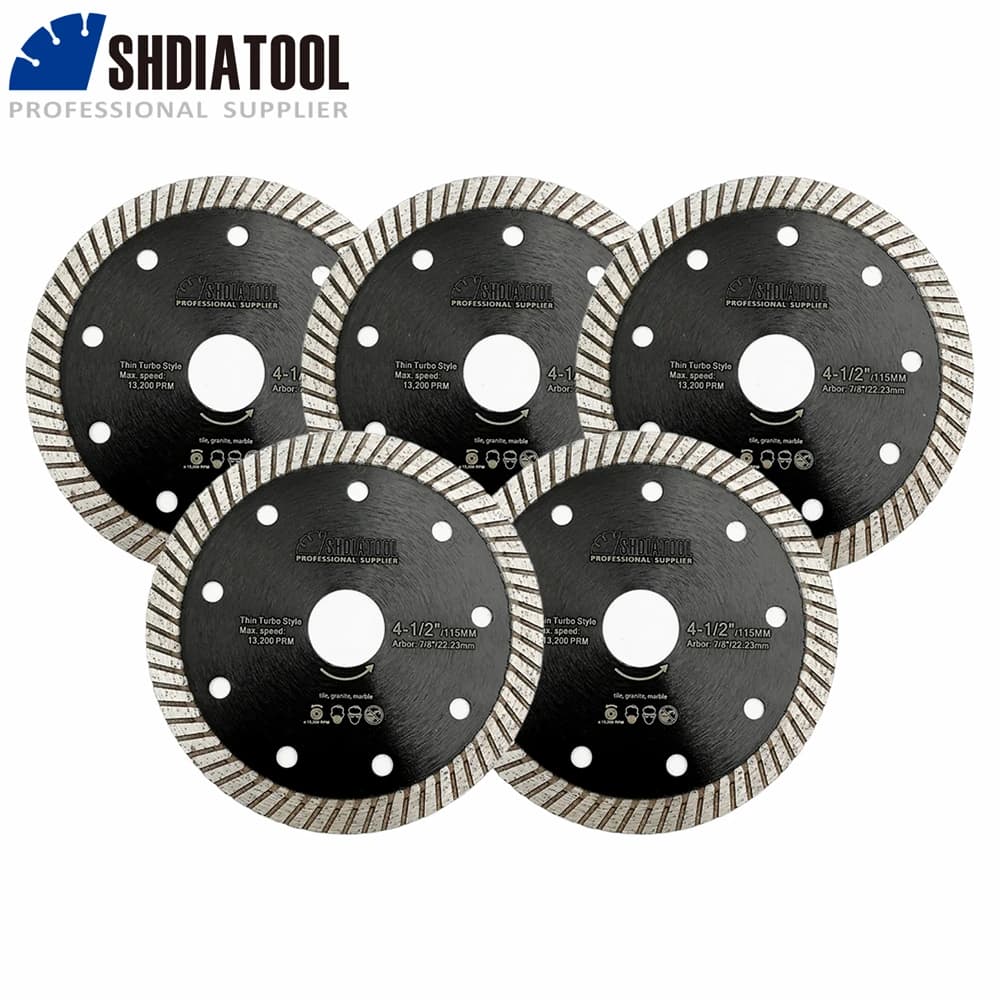 SHDIATOOL 5 pieces 115mm set of cutting discs with super thin diamond blade for ceramic tiles, porcelain, marble, 4 inch circular saw plate