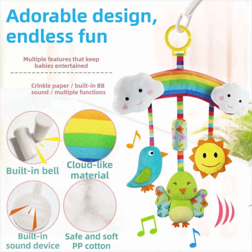 Giocattolo Sensoriale Morbido per Neonati e Bambini, Arco di Gioco in Peluche con Animali, Sonagli Colorati, Massaggiagengive Arcobaleno, Giocattolo per Seggiolino Auto