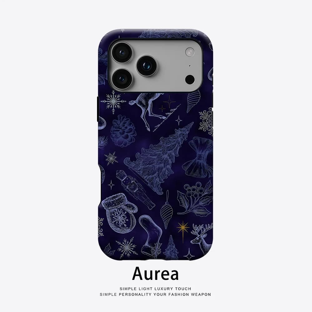 Custodia Aurea opaca antiurto per MagSafe per iPhone 17 16 15 14 Plus 13 Pro Max, blu scuro, cover natalizia