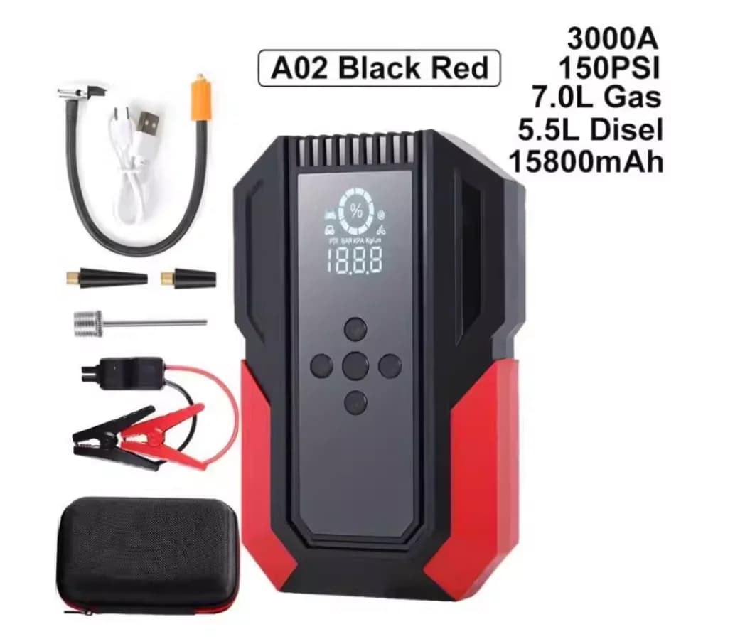 Avviatore di Emergenza per Auto Portatile con Gonfiatore Pneumatici ad Alta Pressione, Batteria per Auto e Power Bank con Pompa d'Aria