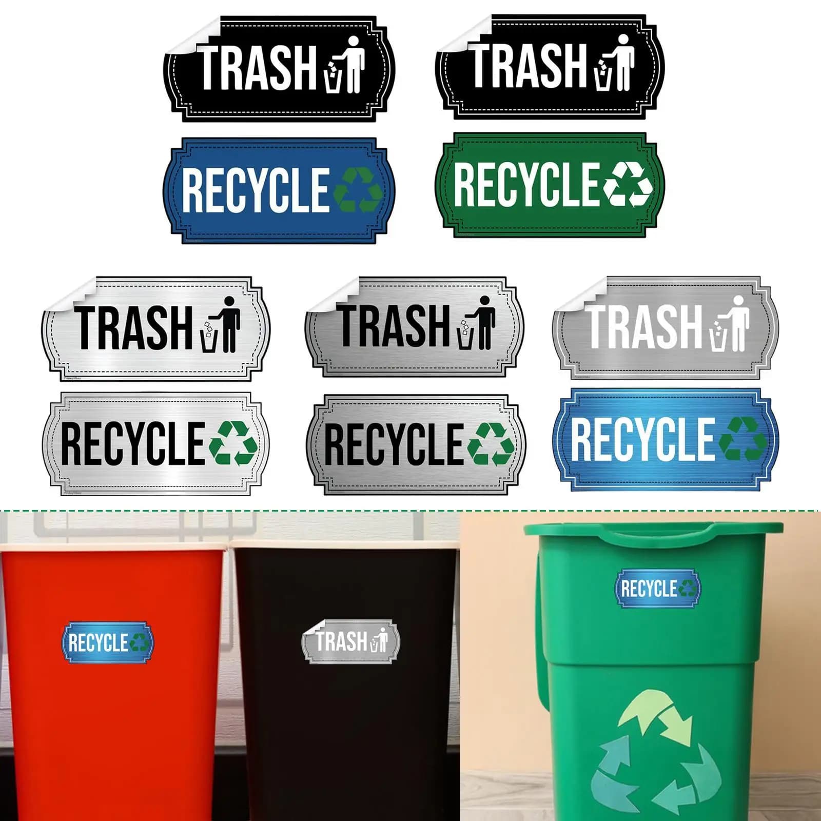 6x Trash and Recycle Stickers Recycling Bin Labels Bin Differentiation