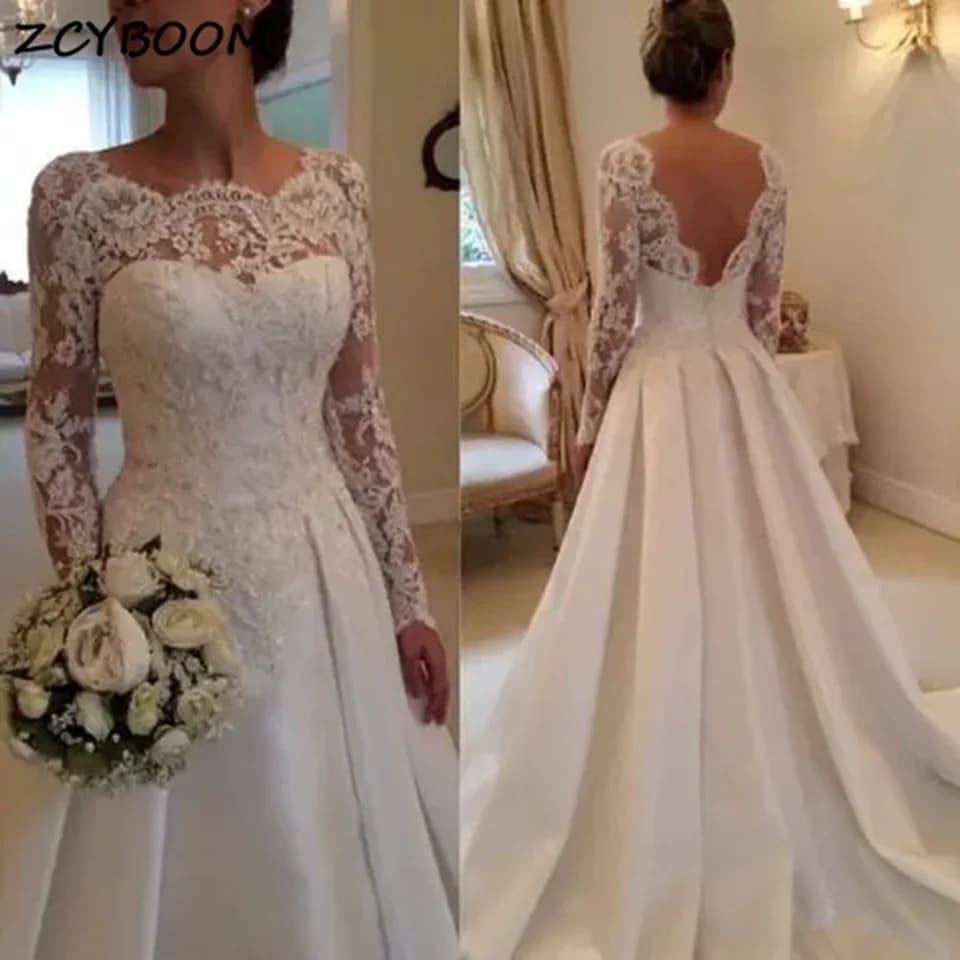 Abiti da sposa personalizzati con abito da ballo Illusione semplice A-Line Eleganza Abiti da sposa con pieghe sexy senza schienale Vestido De Noiva