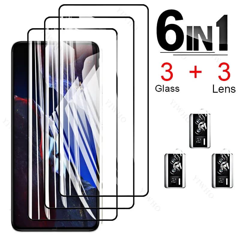 6-in-1 per Xiaomi Poco F5 Pro Glass Poco F5 Pro proteggi schermo in vetro temperato Poco F4 F3 X3 M3 X4 M4 M5 F 5 F5 Pro lente in vetro