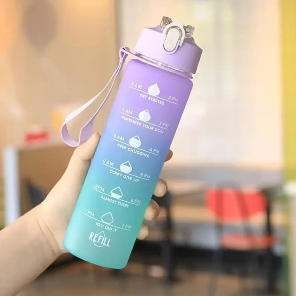 900ML Sports Water Bottle Progressive Color Straw Design Graduated Straw Cup Frosted Surface Leak Proof Plastic Cup Unisex