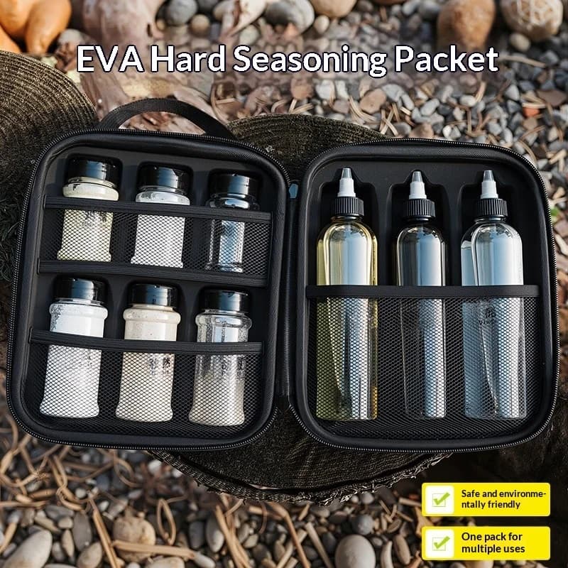 Leakproof Portable Outdoor Seasoning Bottle Set with EVA Hard Shell Bag BPA Free Camping Spice Jars Oil Dispenser for Picnic