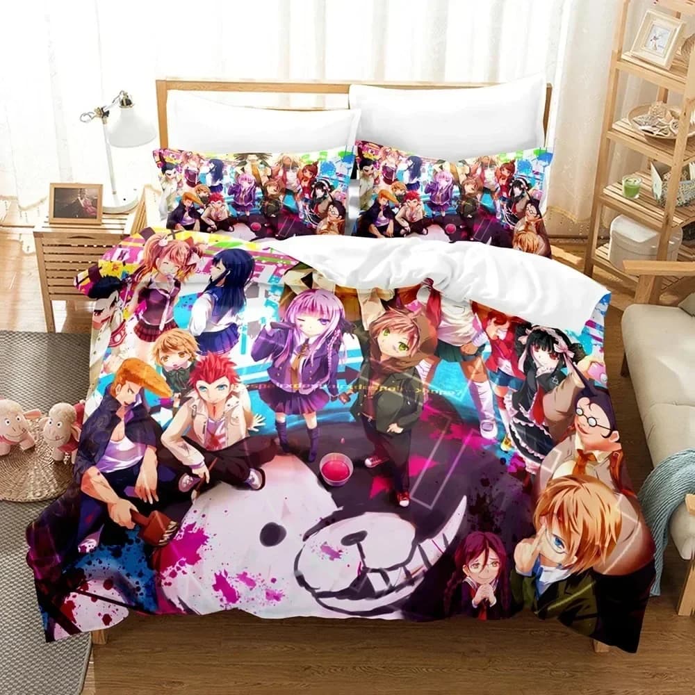 Set di Biancheria da Letto 3D Anime Danganronpa, Copripiumino Stampato, Set Completo con Federe, Misure Full Queen King, per Camera da Letto