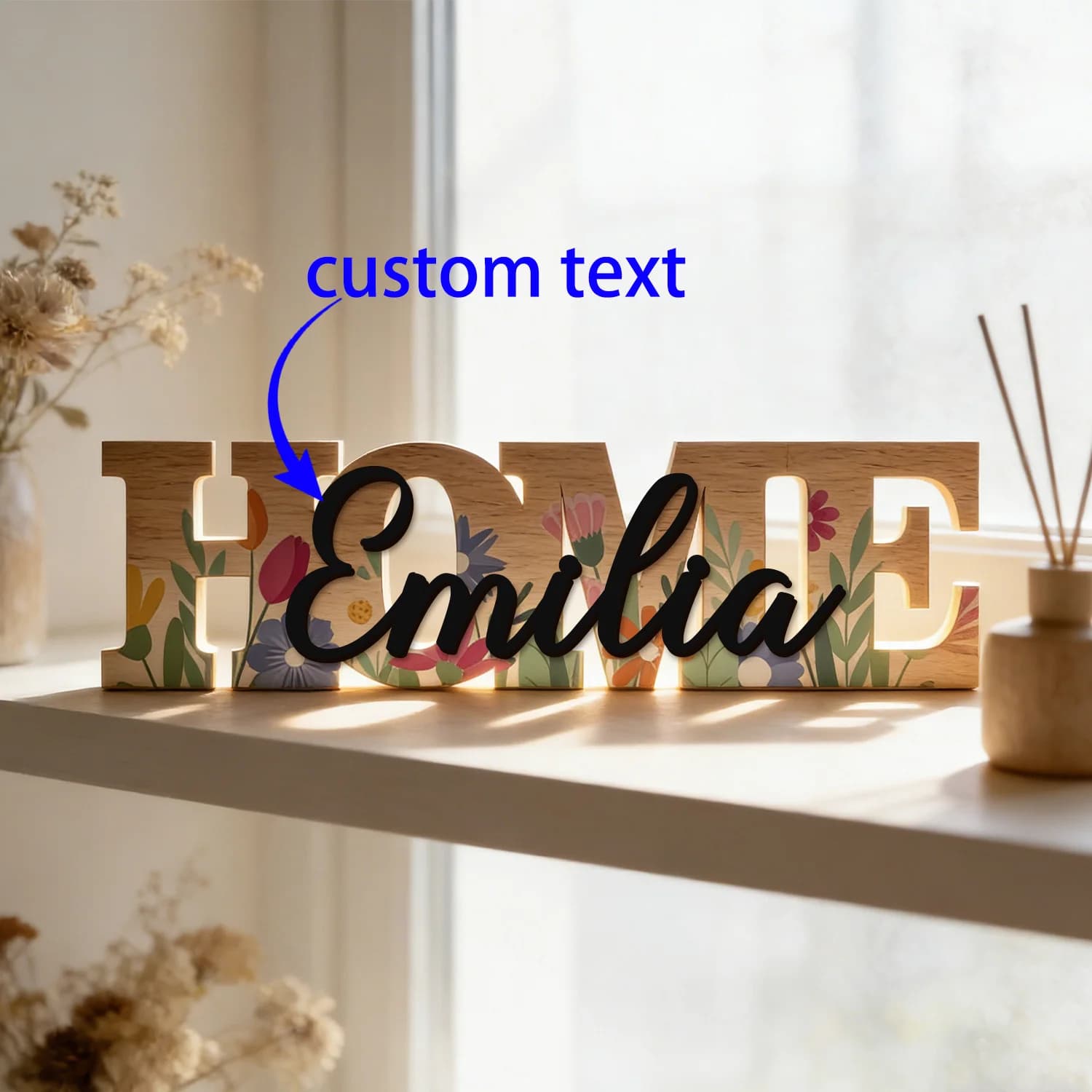 1pc Customized Wooden Surname Brand with Floral Printing, Wall Decoration, Baby Room Decoration, Multi Scene Decoration Gift