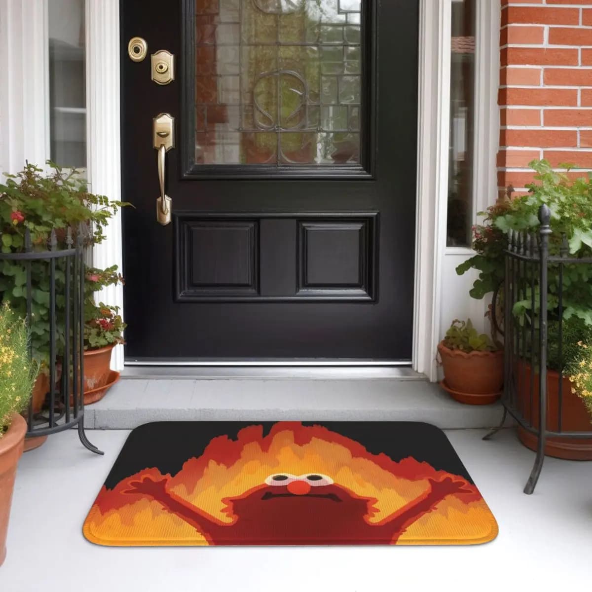Hellmo Elmo On Fire Door Mat, Kitchen Input Mat, House Floor Mat, Non-slip Bathroom Carpet