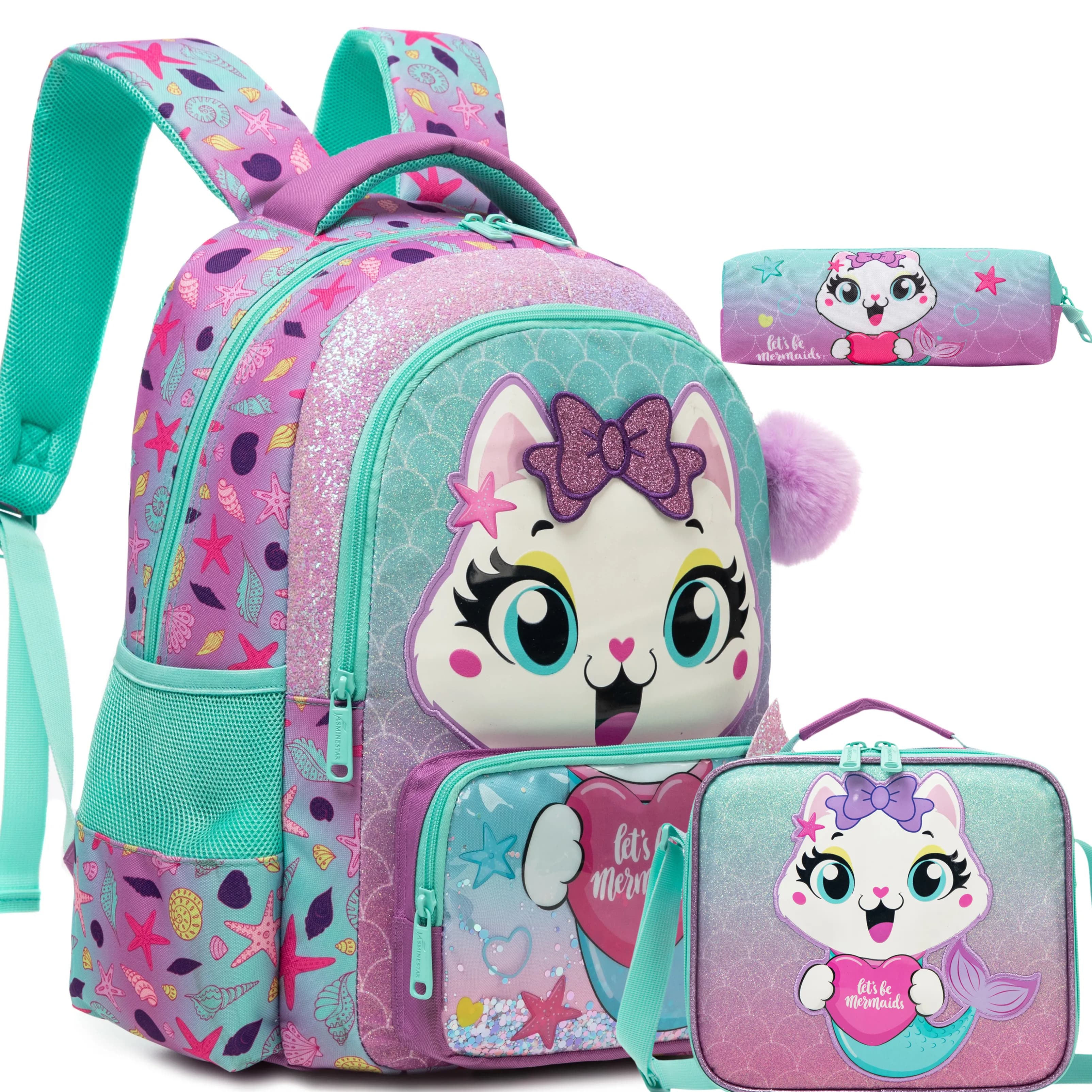 Zaino per bambine, grazioso set di borse scolastiche con borsa termica per il pranzo, regalo perfetto per studentesse delle elementari, zaino per il ritorno a scuola.