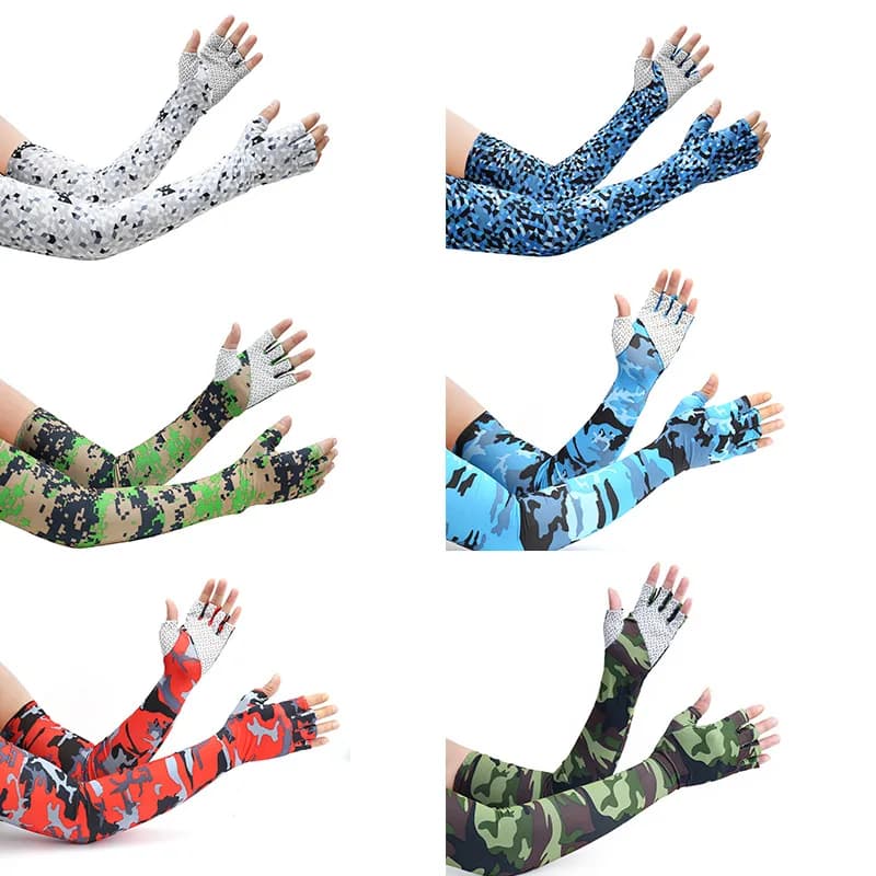 Men's Sun Protection Sleeves Women's Arm Mid fingers Fresh Elastic Cycling Guide Slip Fishing Ice Silk Gloves Long Sleeved