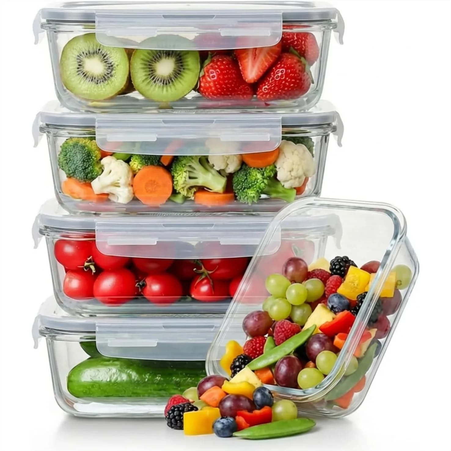 Set di 5 Contenitori per Alimenti in Vetro Borosilicato da 36oz con Coperchi, Ermetici, Adatti per Forno, Congelatore e Lavastoviglie, Senza BPA