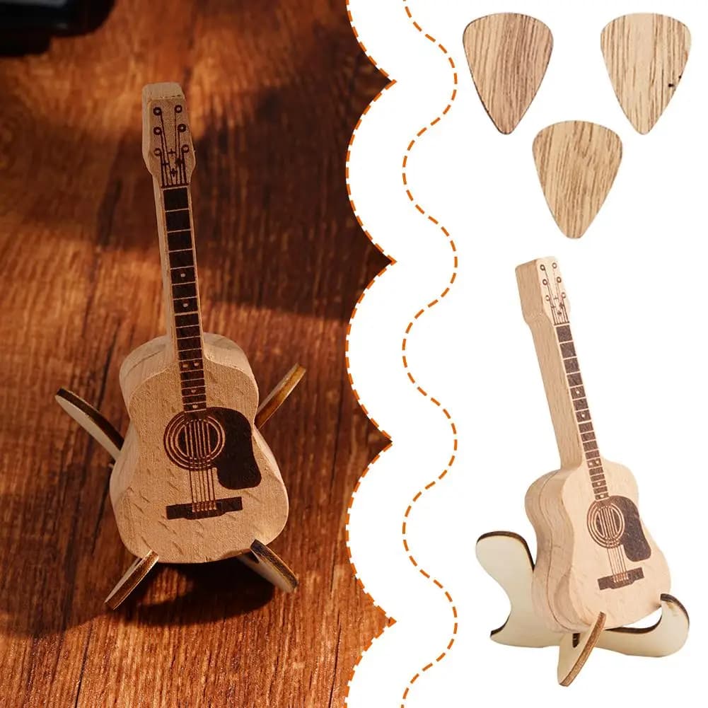 1 Set Cute Wooden Guitar Pick Storage Box Mini Guitar-Shaped Holder with Picks Decorative Storage with Picks Clearance Sale 2026
