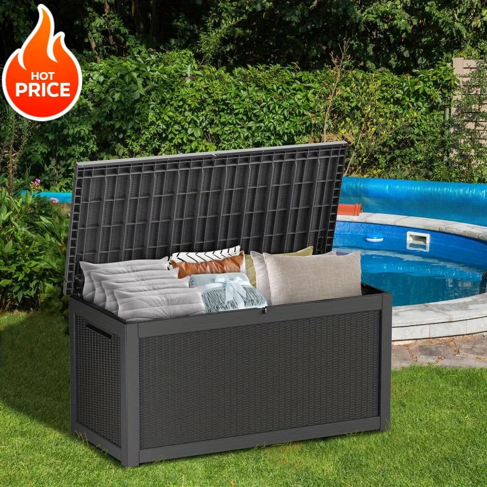 TARKARI 260/230/150/129/49 Gallon Contenitore da Esterno Impermeabile, Box in Resina Resistente ai Raggi UV con Coperchio Bloccabile e Maniglie Laterali, Ideale per Patio, Giardino, Piscina, Campeggio, Stoccaggio in Giardino, Utilizzabile Come Panca o Tavolo, Regalo Promozionale Primaverile