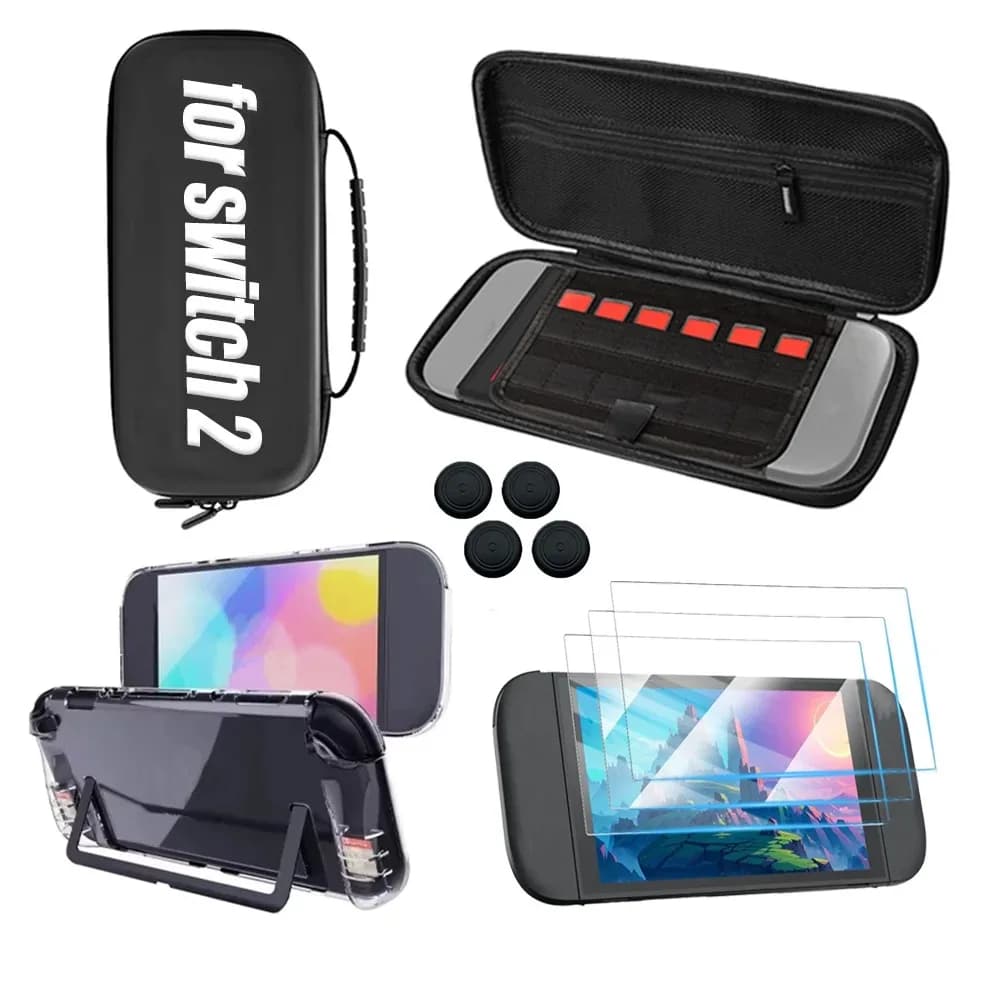 Custodia da trasporto 8 in 1 Protezione per schermo in vetro temperato Custodia in TPU per Nintendo Switch 2 Custodia portatile Custodia antiurto