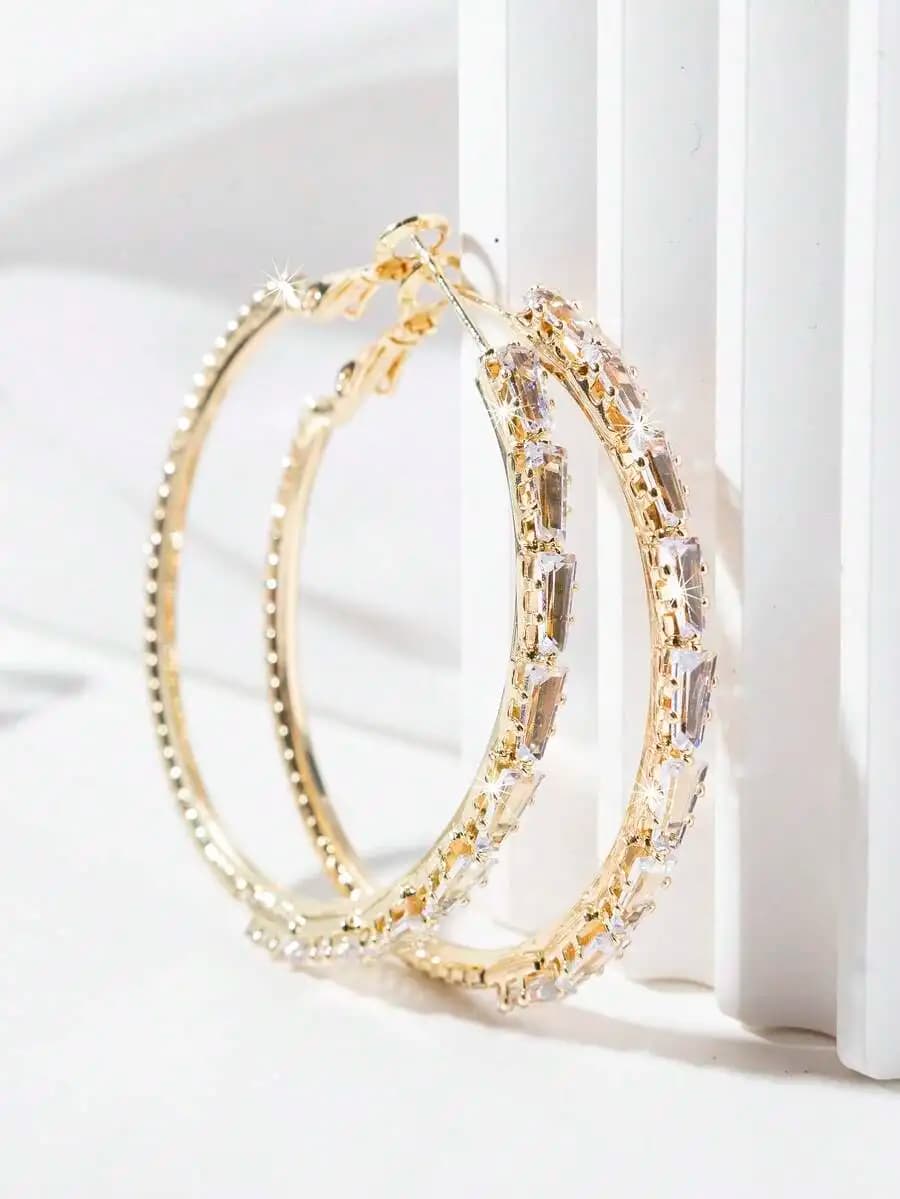 1pair Fashionable Copper Hoop Earrings With Square-Shaped Multicolor Cubic Zirconia For Women, Suitable For Daily Wear, Luxury H