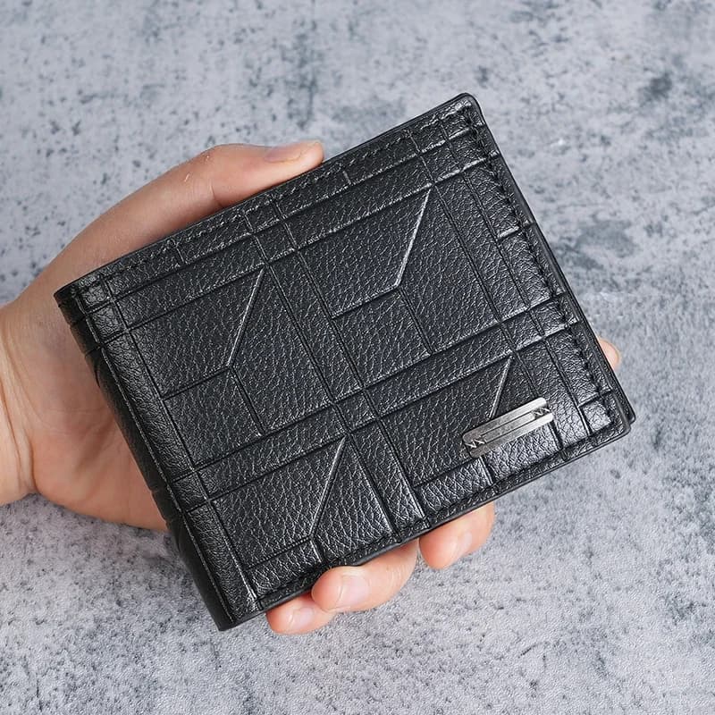 New men's wallets men's short wallet youth fashion checkered horizontal soft wallet large capacity multi-card wallet.